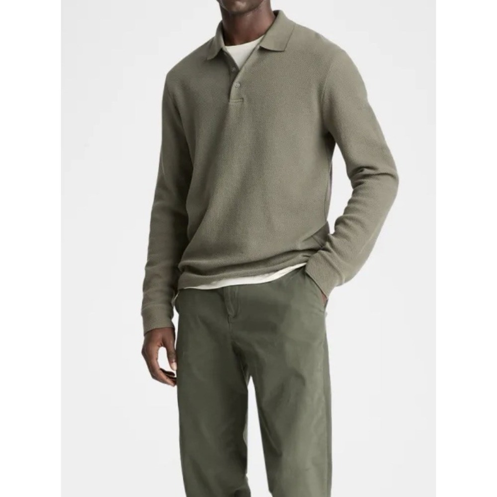 Vince 100% Merino Wool Long Sleeve Polo Shirt Green Sweater Size XL A009138